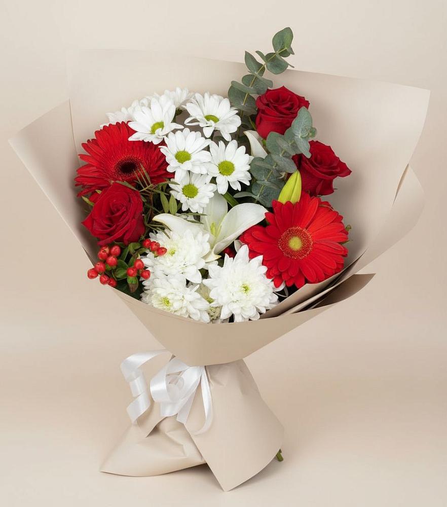 Букет цветов из: Розы, Хризантемы, Герберы и Лилии в Ступино