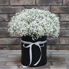 Цветочная композиция из Гипсофила в шляпной коробке в Ступино